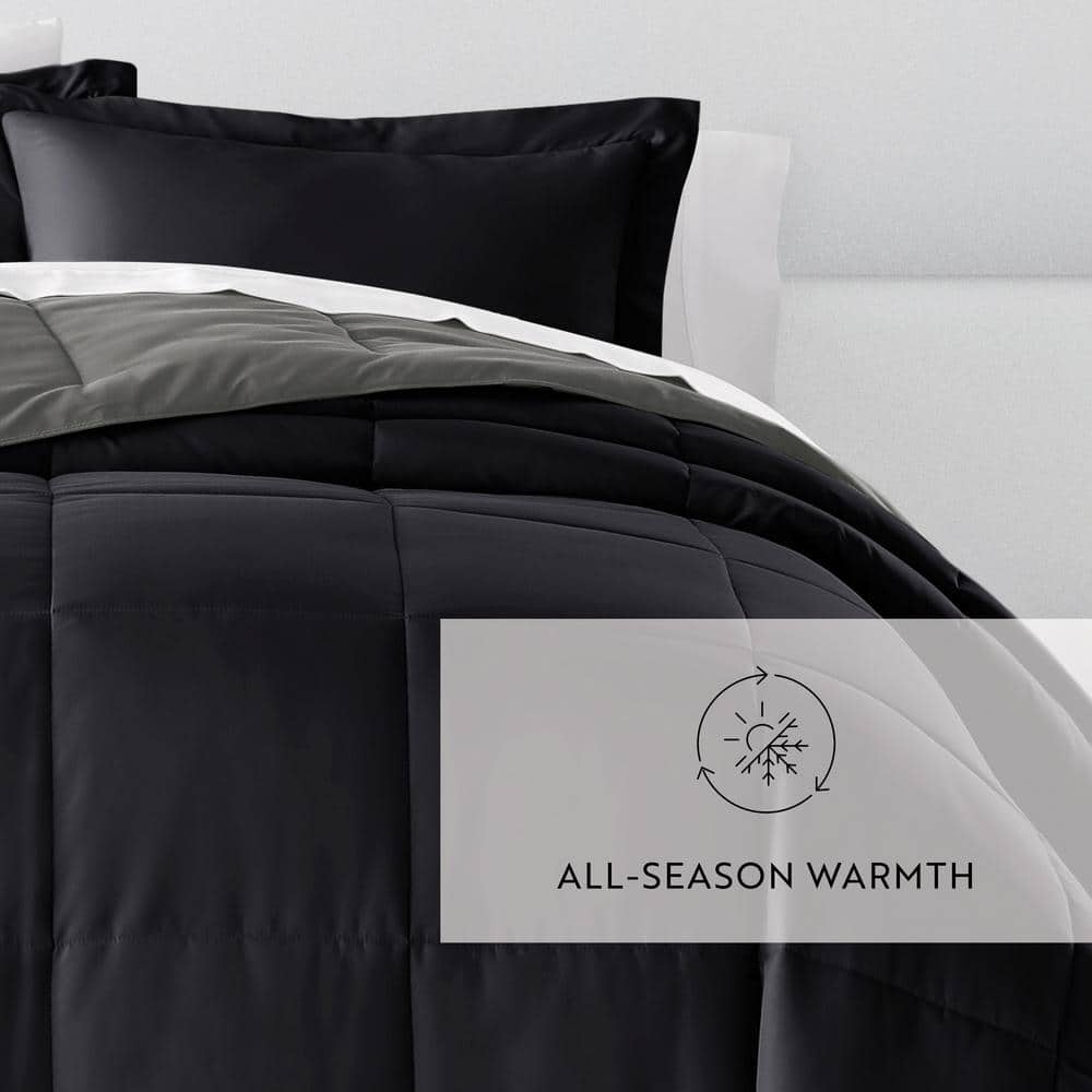 Black and Fog Twin Reversible Microfiber Comforter Set