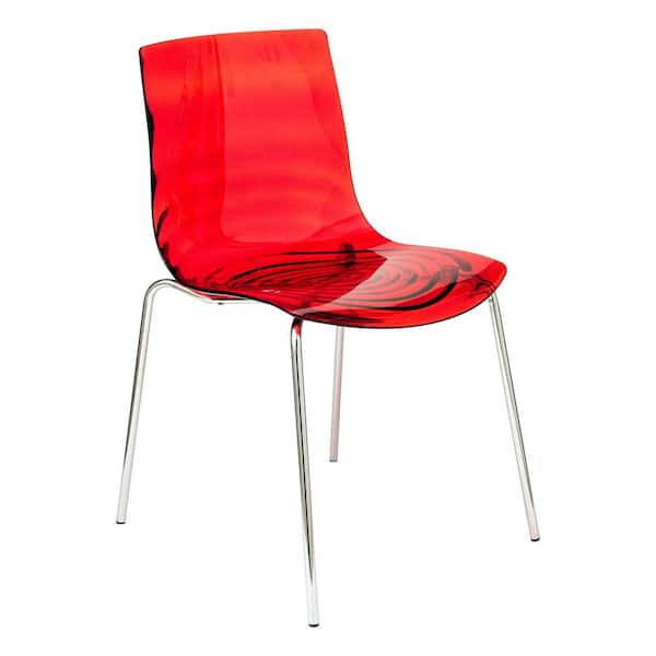 Leisuremod Astor Transparent Red Water Ripple Design Modern Lucite Dining Side Chair with Metal Legs