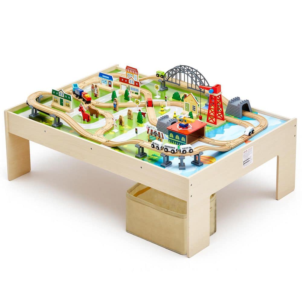 Train Table, 120 Multicolor Pieces Wooden Kids Activity Table with Collapsible Storage Bin, 3-in-1 Wooden Train Set price history on PriceWatchPro