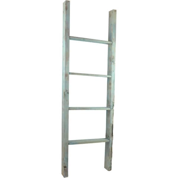 Ekena Millwork 19 in. x 60 in. x 3 1/2 in. Barnwood Decor Collection Driftwood Blue Vintage Farmhouse 4-Rung Ladder