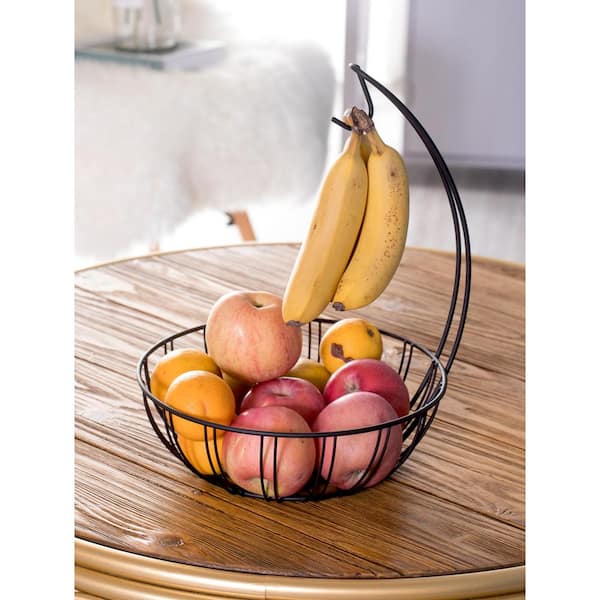 17" Kitchen Metal Fruit Basket with Detachable Banana Hanger Holder Hook