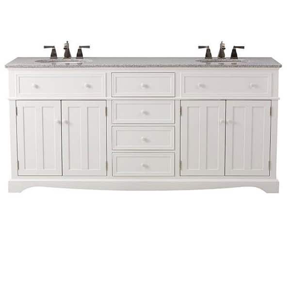 Home Decorators Collection Fremont 72 in. W x 22 in. D Double Bath Vanity in White with Granite Vanity Top in Grey