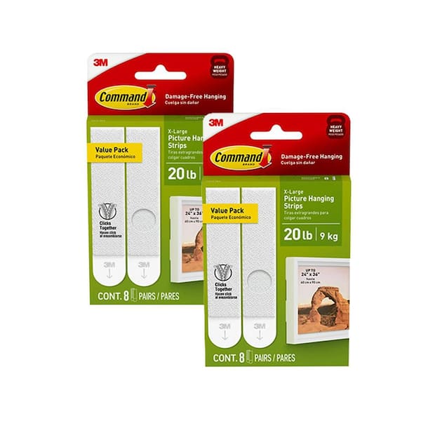 Command 20 Lb XL Heavyweight Picture Hanging Strips, White, Damage Free Decorating, 16 Pairs