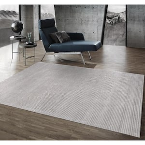 Edgy Silver/Grey 12 ft. x 15 ft. Striped Silk and Wool Area Rug