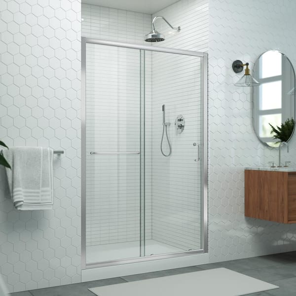 DreamLine Levantine 44-48 in. W x 72 in. H Semi-Frameless Sliding Shower Door, Clear Glass in Chrome