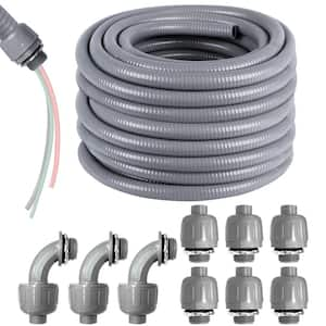 1/2 in. x 50 ft. Non-Metallic Flexible Electrical Conduit with 6 Straight and 3 Angle Fittings Conduit Connector Fitting