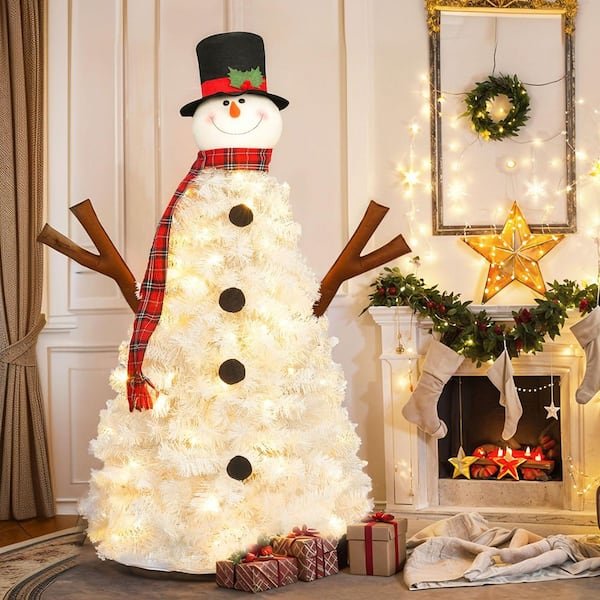 4 ft. PVC Snowman-Shaped Christmas Tree with 100-LED Lights