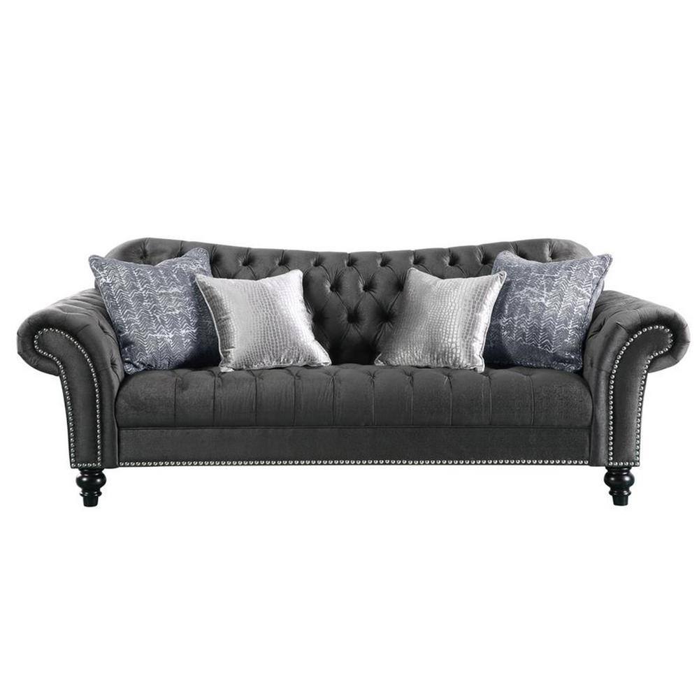 HomeRoots Amelia 96 in. W Rolled Arm Fabric Rectangle Sofa in Dark Gray -  2000318830