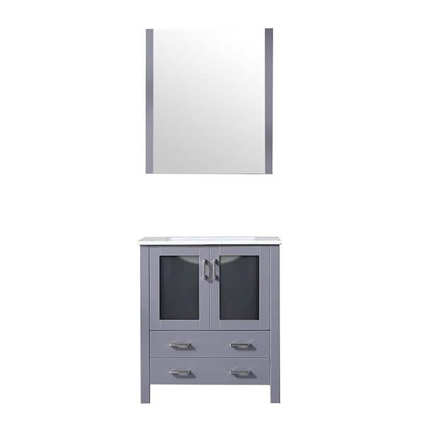 Volez 30 in W x 18 in D Dark Grey Bath Vanity, Integrated Ceramic Top and 28 in Mirror