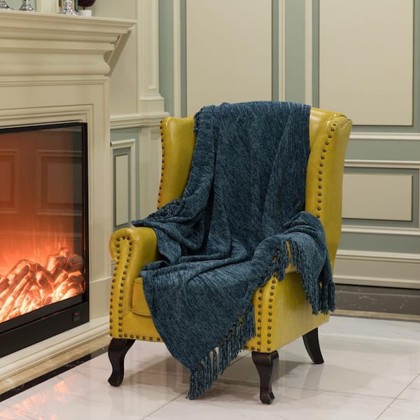 Navy and mustard discount throw