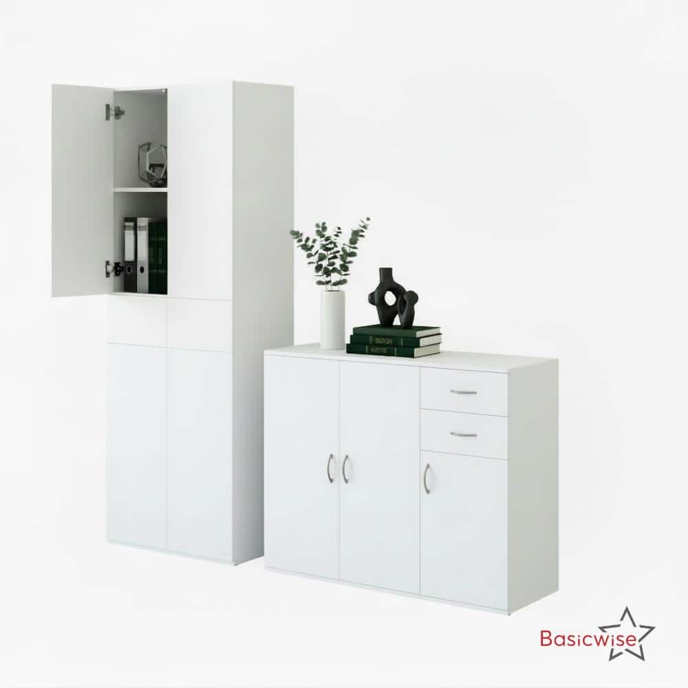 Set of 1 Buffet Table with Drawers & Multi Door Storage Plus 1 Tall Cabinet with Compartments