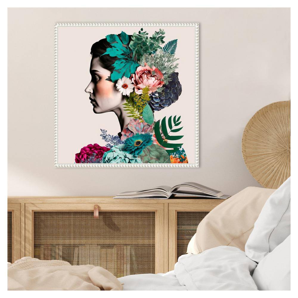 Floral Profile Abstract Expressionism Canvas Wall Art with White Frame