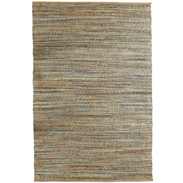 Unbranded Natural Jute and Chenille Tan/Spa Blue 7 ft. 9 in. x 9 ft. 9 in. Handwoven Area Rug