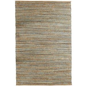 Natural Jute and Chenille Tan/Spa Blue 7 ft. 9 in. x 9 ft. 9 in. LR03302 Handwoven Area Rug