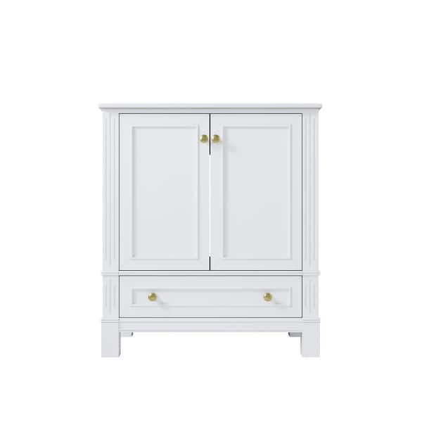 30 in. White Rubber Solid Wood Plywood Bath Vanity with White Ceramic Top Soft-Close Door Drawer