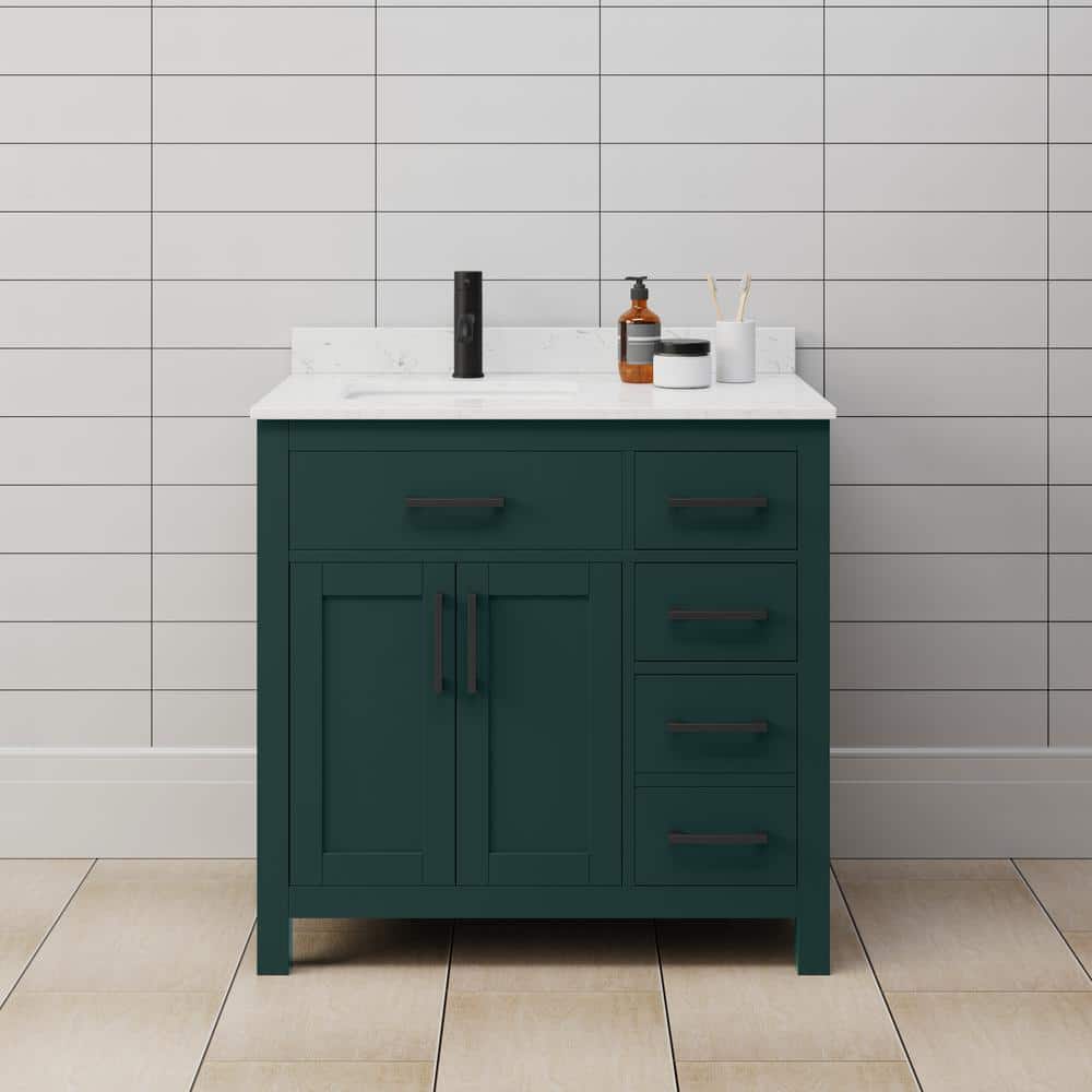 Beckett 36 in. W x 22 in. D x 35 in. H Single Sink Bathroom Vanity in Green with Carrara Cultured Marble Top price history on PriceWatchPro