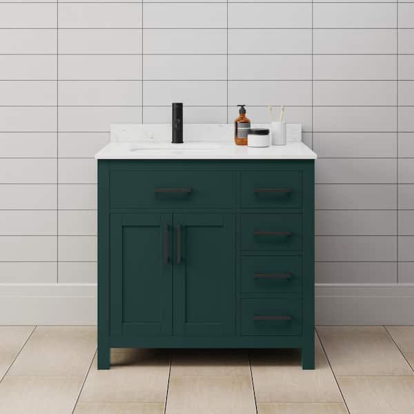 Wyndham Collection Beckett 36 in. W x 22 in. D x 35 in. H Single Sink Bathroom Vanity in Green with Carrara Cultured Marble Top