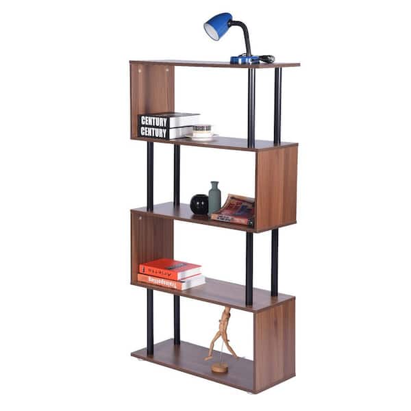 FurnitureR Ancel 28.94 in. Brown Wood 4-Shelf Shelf Classic Bookcase with Open