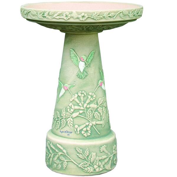 Burley Clay Hummingbird Hand-Painted Birdbath Set