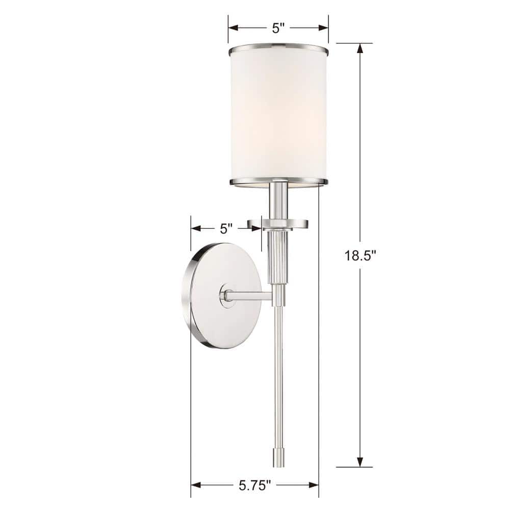 Elegant Polished Nickel 1-Light Wall Sconce with White Silk Shade