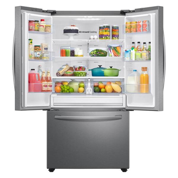 Samsung 27 7 Cu Ft French Door Refrigerator In Stainless Steel With Family Hub Rf28t5f01sr The Home Depot