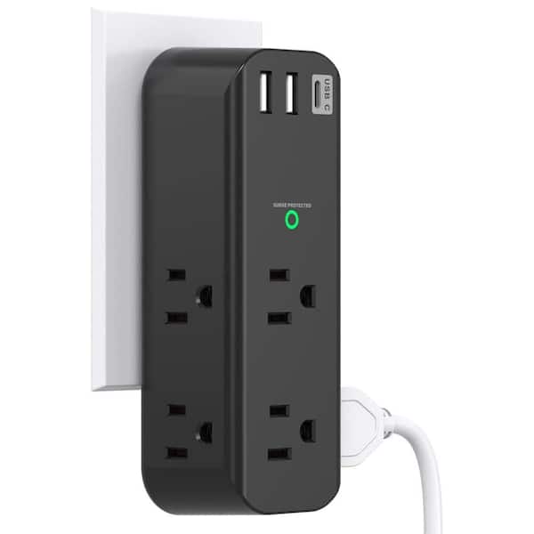 Yichuhaoxi 6-Outlet Extender with 2-Ports USB-A 1-Port USB-C Surge Protector with Rotating Plug 3-Sided Power Strip Black