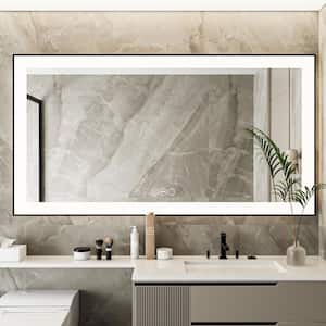 60 in. W x 32 in. H Sliver Vanity Mirror Modern Framed Rectangular Smart Anti-Fog LED Light Bathroom Wall with 3-Color