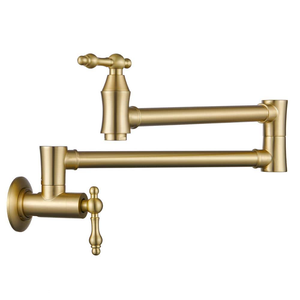 Brushed Gold Solid Brass Wall-Mounted Pot Filler Faucet