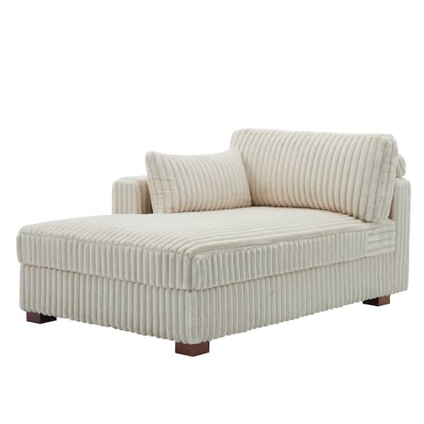 Modern Left Arm Facing White Faux Rabbit Fur Polyester Upholstered Sectional Chaise Lounge with Wood Frame