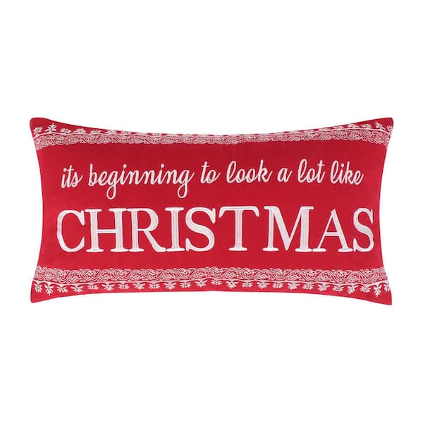 LEVTEX HOME Oscar and Grace Bretton Woods Red "It's beginning to look a lot like Christmas" Embroidered 12 in. x 24 in. Throw Pillow