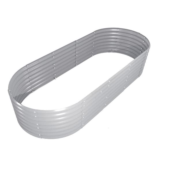 8 x 3 x 2 ft. Light Grey Oval Galvanized Metal Outdoor Bottomless Raised Garden Bed for Vegetables Flowers 1-Pack