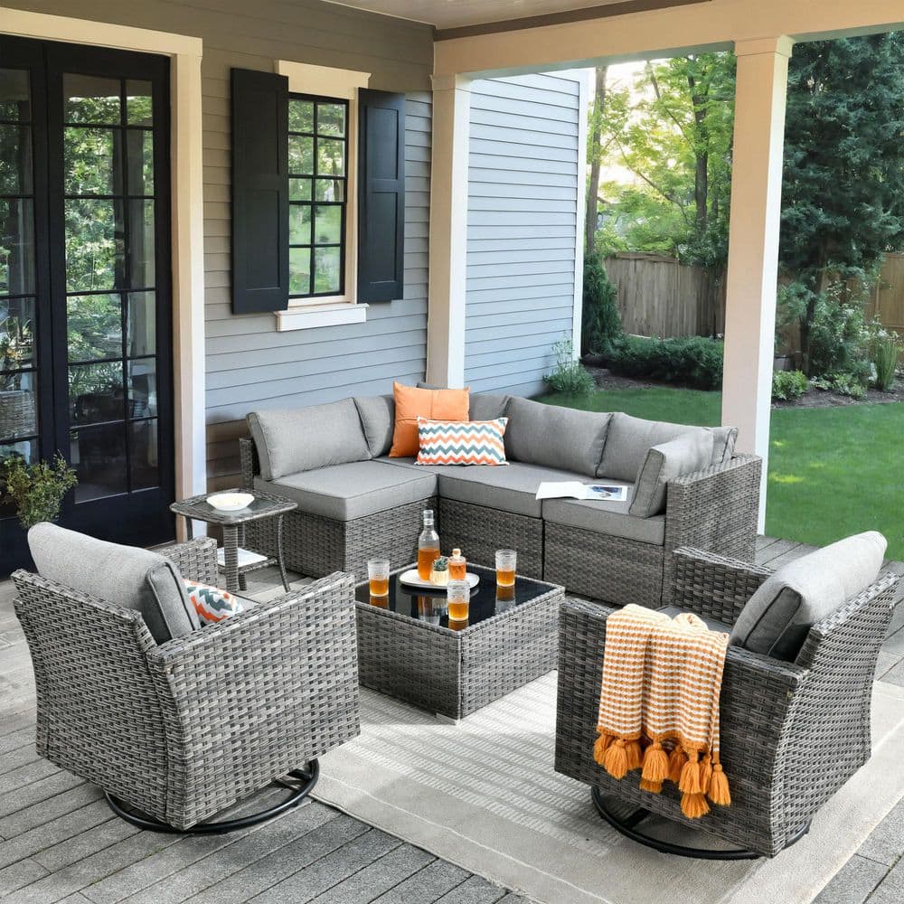 Arctic 8-piece Wicker Conversation Seating Sofa Set with Dark Gray Cushions and Swivel Rocking Chairs price history on PriceWatchPro