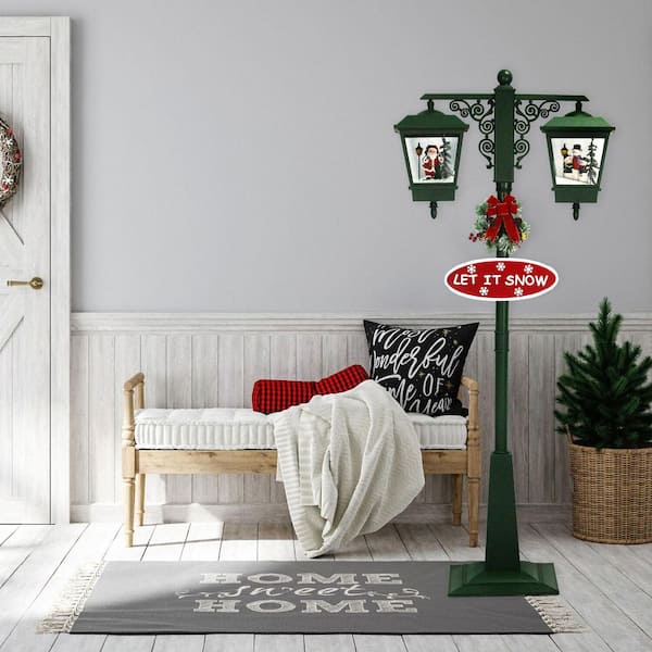 74 in. Christmas Double Street Lamp with Santa, Snowman and Music