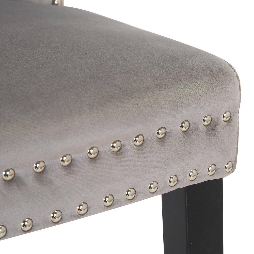 Elegant Gray Velvet Upholstered Dining Side Chair with Nailhead Trim