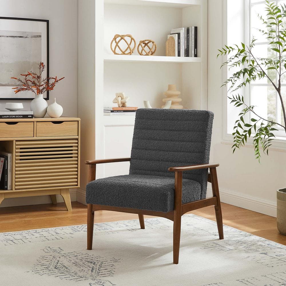 MODWAY Jensen Boucle Fabric Accent Chair in Walnut Charcoal EEI