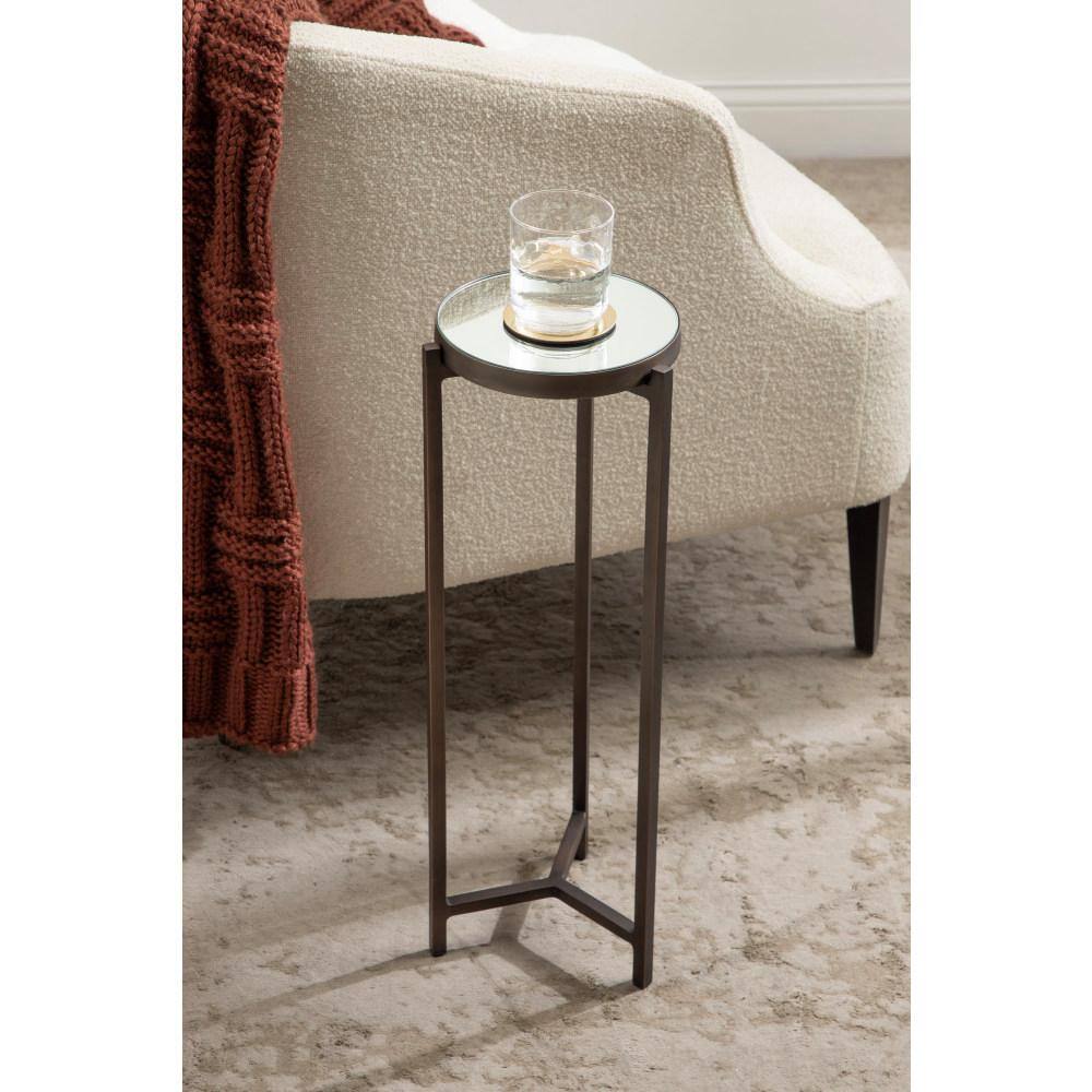 Bronze Metal Mirrored Round Drink Table, 9 x 9 x 23