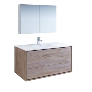 Catania 48 in. Modern Wall Hung Vanity in Rustic Natural Wood with Vanity Top in White with White Basin,Medicine Cabinet