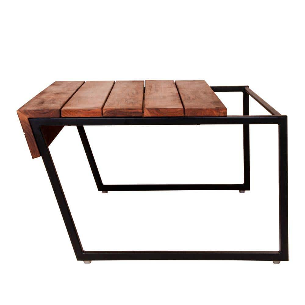 Oak Brown and Black Metal Industrial Lift-Top Coffee Table
