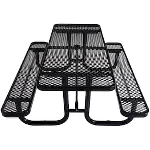 72 in. Black Rectangle Carbon Steel Picnic Table Seats 6-People with 2-Beaches