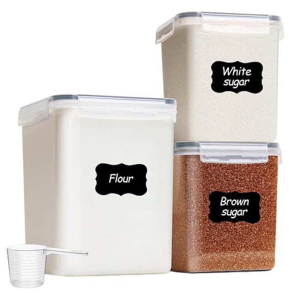 Flour Sugar Storage Containers Set of 3, Large Airtight Food Storage Containers with Lids, Plastic Canisters Sets