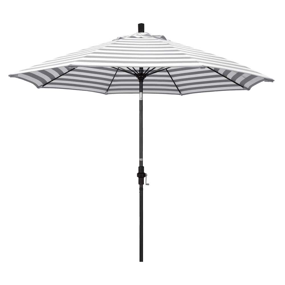 9 ft. Fiberglass Market Collar Tilt Stone Black Patio Umbrella in Gray White Cabana Stripe Olefin price history on PriceWatchPro