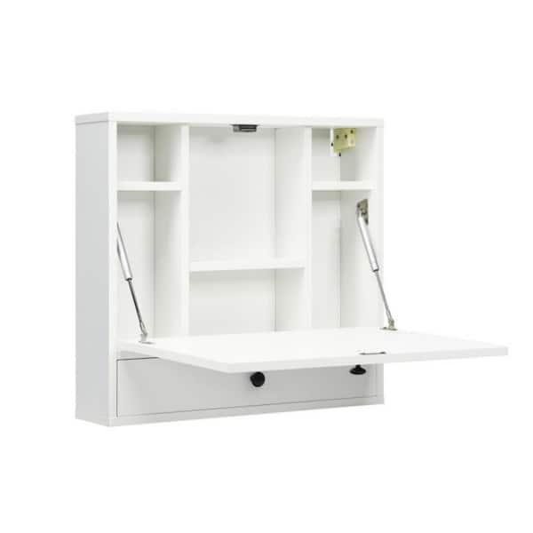 Bunpeony 24 in. W x 6 in. D x 22.5 in. H Bathroom Storage Wall Cabinet Floating Desk Foldable Space Saving Workstation in White
