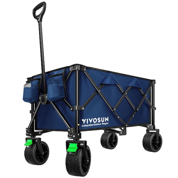 6.7 cu. ft. Steel Collapsible Blue Garden Cart with Silent All-Terrain Beach Wheels