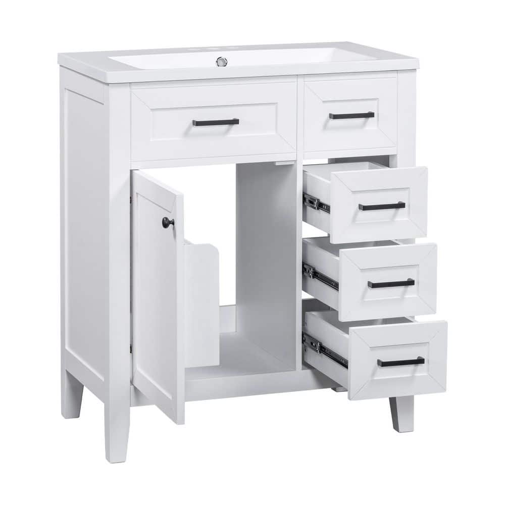 Virubi 30 in. W Solid Wood Frame Bath Vanity in White with White