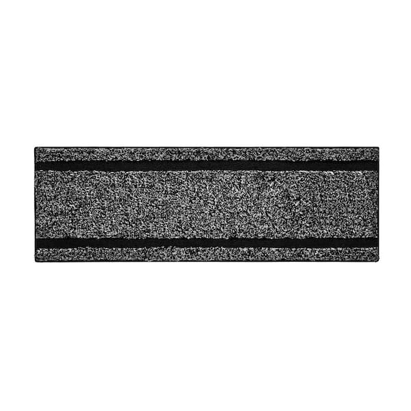 Heathered 20 in. 60 in. Black Hotel Border Polyester Rectangle Bath Rug Runner