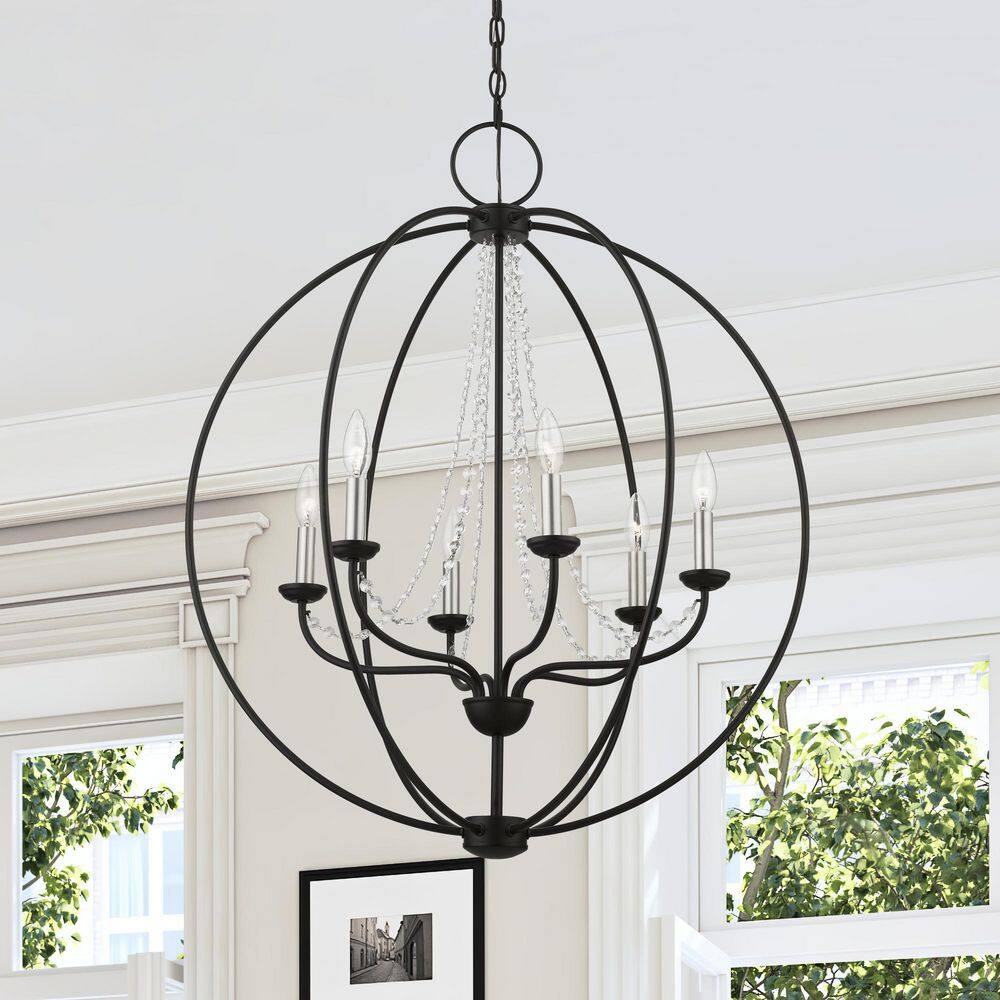 Arabella 6-Light Black and Nickel Crystal Globe Pendant