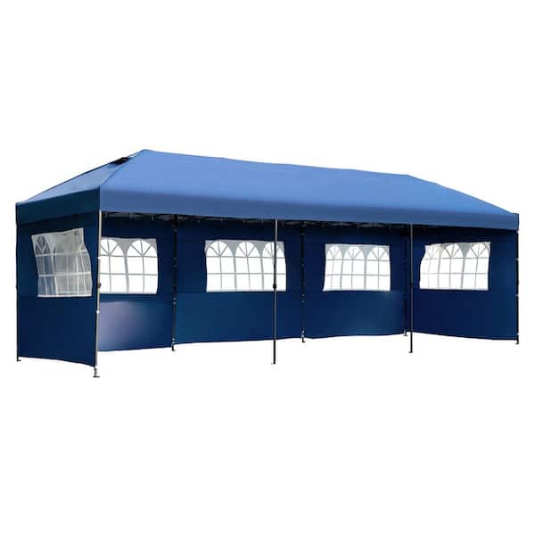 10 ft. x 30 ft. Navy Blue Heavy Duty Pop-Up Canopy with Sidewalls and Wheeled Bag