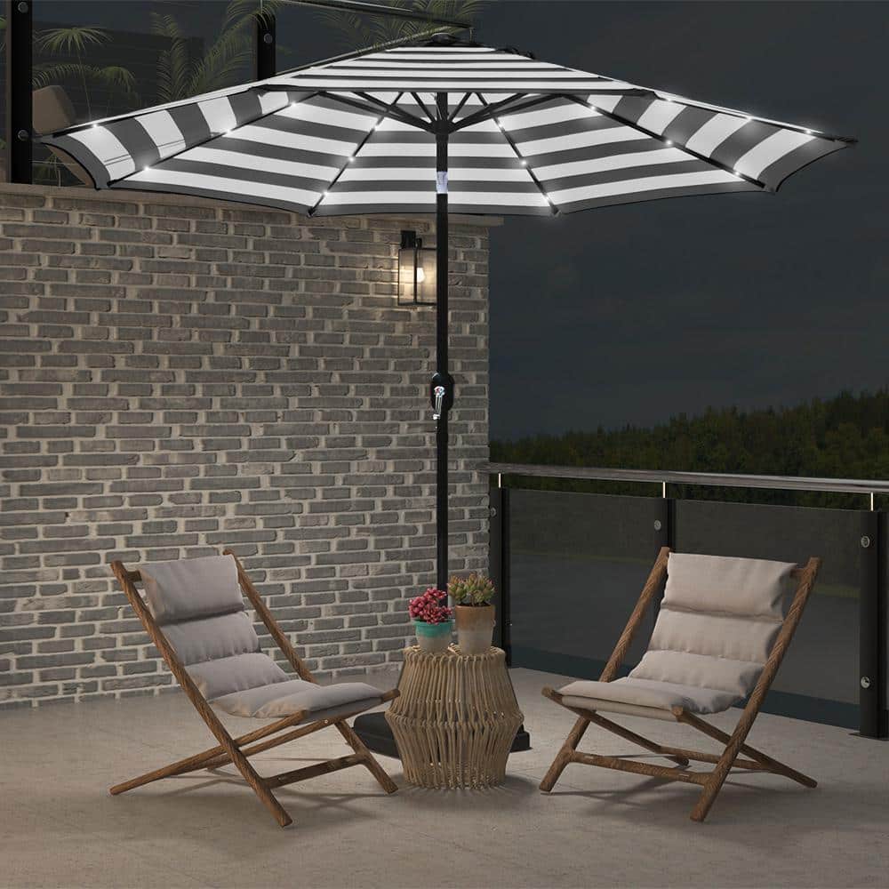 9 ft. Steel Market Crank and Tilt Solar LED Lighted Patio Umbrella in Black and White Stripe price history on PriceWatchPro