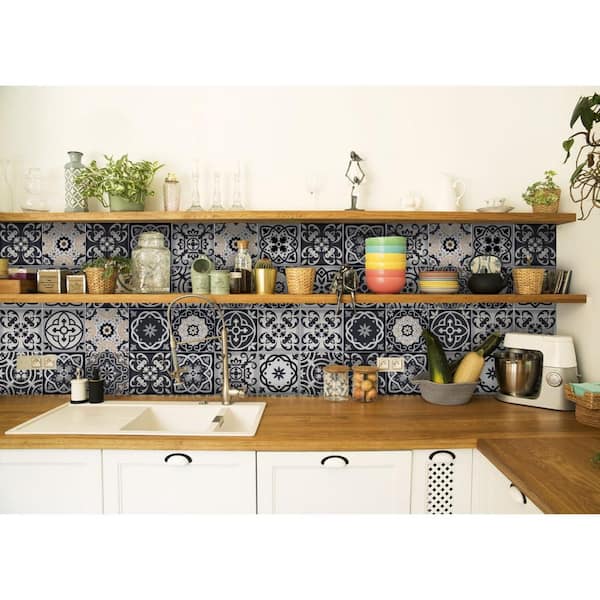 HomeRoots Amelia Black 5 in. x 5 in. Vinyl Peel and Stick Tile (4.17 sq. ft./Pack)