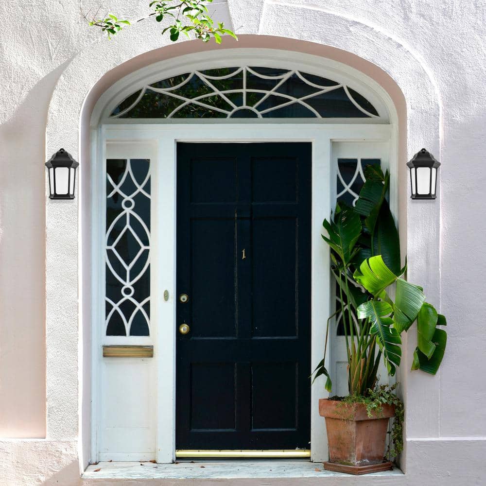 Black Aluminum LED Outdoor Wall Lantern with Frosted Glass